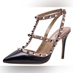 Kaitlyn Pan Pointed Toe Studded Slingback High Heel Leather Sandal Pumps
